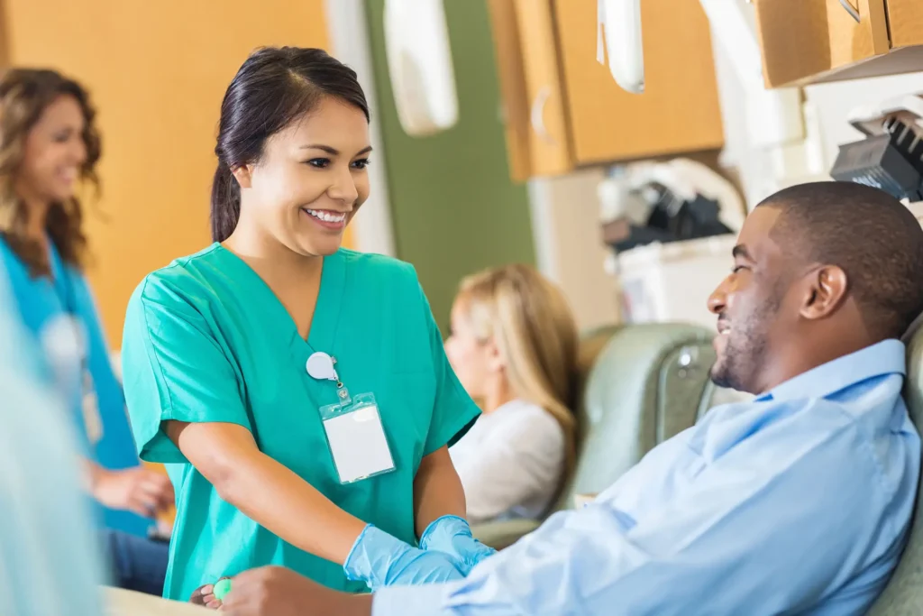 health care worker helping patients